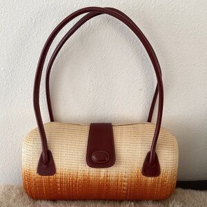 Le Sac Rattan Handbag Ombre Brown Woven Purse Elegant Classy Style